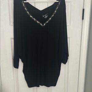 Lane Bryant Black Oversized Embellished 3/4 Sleeve Blouse